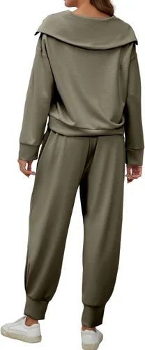 Vista 3 de MISSACTIVER Women 2 Piece Outfits Long Sleeve Tracksuit Lapel Half Zip Pullover and Cinch Bottom Sweatpants Set Sweatsuits
