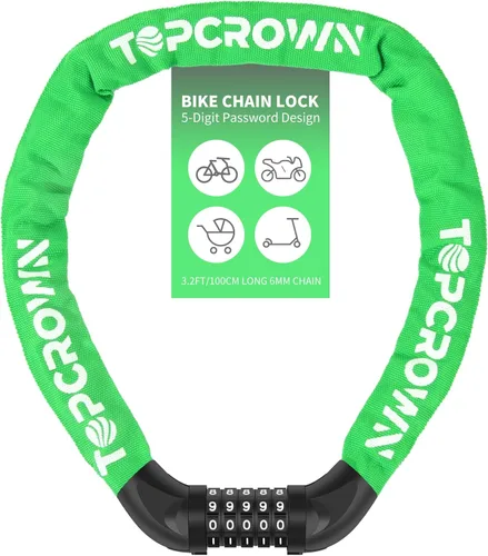 Vista 18 de Topcrown Cerradura de cadena para bicicleta, diales digitales de metal mejorados, 3.2 pies de largo, alta seguridad, resistente, antirrobo