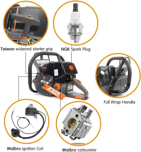 Vista 5 de Motor de motosierra a gas F660V 92cc versión de gama alta, 5.2KW 7HP con bujía NGK, carburador Walbr, apto para barra de 25/28/36/42 pulgadas, apto