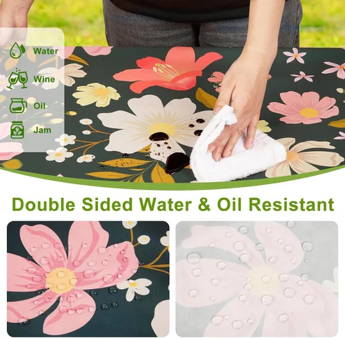 Vista 4 de ICOSY Mantel de picnic con fundas de banco de 30 x 72 pulgadas, resistente al viento, mantel rectangular ajustable para mesas de 6 pies, accesorios