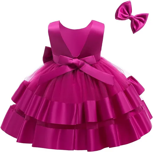 Vista 2 de 3M-6T Vestido de fiesta de tul con volantes y encaje sin espalda para niña pequeña
