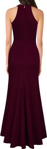 Vista 2 de WOOSEA Vestido largo de cóctel de noche con cuello alto y sin mangas para mujer