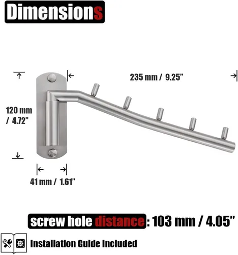Vista 2 de JQK - Percha plegable para colgar en la pared, gancho de acero inoxidable con soporte para brazo oscilante, sistema colgante de ropa, organizador