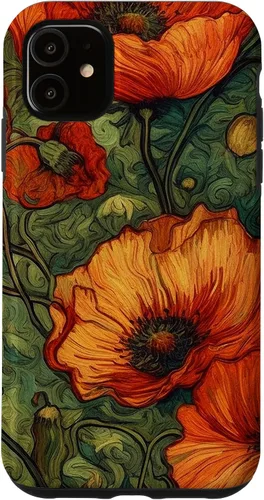Vista 8 de iPhone 16 Floral Van Gogh Style Poppy Flower Case