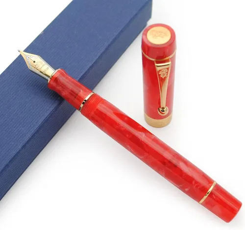 Vista 2 de JINHAO 100 - Pluma estilográfica con convertidor de tinta (punta media, 0.028 in, rojo cereza)