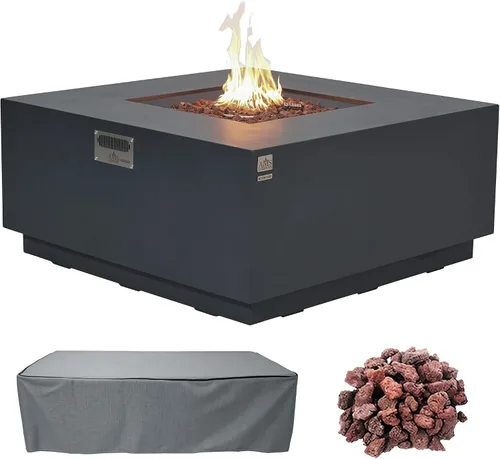 Vista 16 de AMS Creations Chelsea de 55 pulgadas Rectangular Ondulado de Hormigón Gris Oscuro GFRC Mesa para Hoguera de Gas Propano