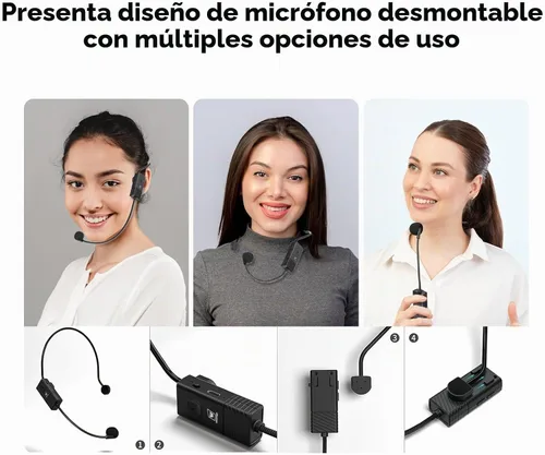 Vista 5 de WinBridge Amplificador de voz portátil con sistema PA de 30 W con micrófonos inalámbricos duales
