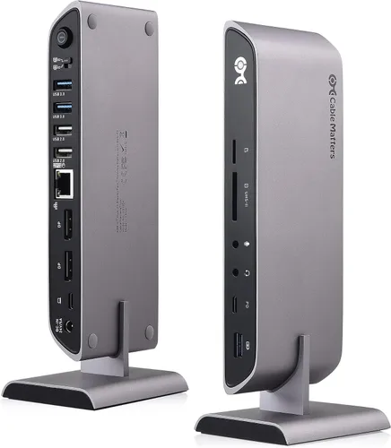 Vista 9 de Cable Matters - Base USB C para Windows, DisplayPort dual 4K, carga de 80 W Ranura para tarjeta SD, Gigabit Ethernet, puertos USBA/USBC de 10Gbps
