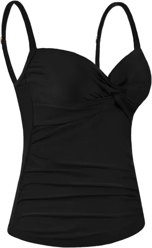 Vista 2 de Firpearl Parte superior tankini para mujer, parte superior de traje de baño fruncido con control de abdomen