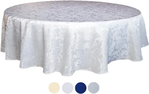 Vista 6 de Tektrum Mantel redondo de damasco jacquard de 70 pulgadas, resistente al agua, a prueba de derrames, resistente a las manchas, sin arrugas, ideal