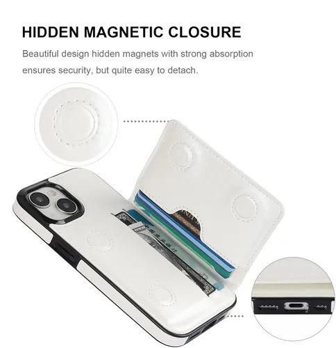 Vista 15 de KIHUWEY - Funda tipo cartera para iPhone 15 (piel, tarjetero), color negro Ranuras para tarjetas de crédito, soporte, piel sintética, cierre