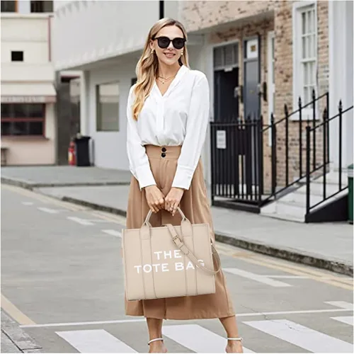 Vista 4 de Bolso de mano para mujer, bolso grande de piel sintética, bolso de mano personalizado de moda