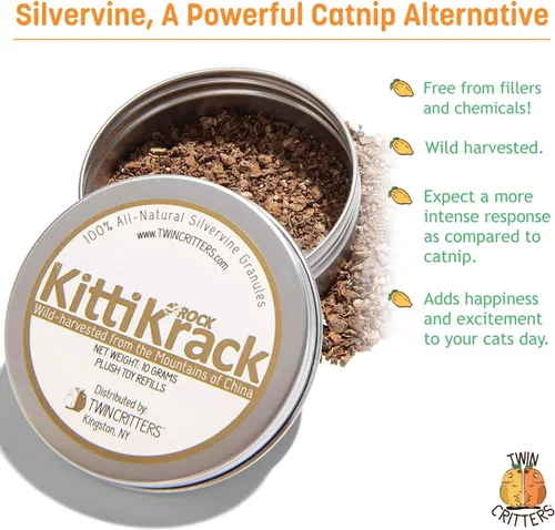 Vista 3 de KittiKrack Rock Organic Silvervine - Sustituto de hierba gatera para gatos y gatitos Gránulos de silvervine cosechados salvajes totalmente