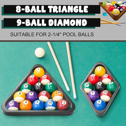 Vista 4 de Juego de 22 Piezas de Cepillos para Mesa de Billar Rack de Billar de Madera Triángulo de 8 o 9 Bolas Diamante para Bola de Billar de 2-1/4" con Paño