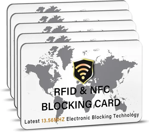 Vista 51 de SaiTech IT Paquete de 5 Tarjetas de Bloqueo RFID, Una Tarjeta Protege Toda la Billetera y Cartera, Protector de Tarjetas de Débito y Crédito