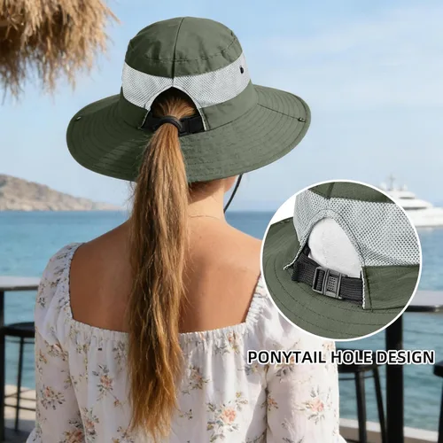 Vista 50 de Rosoz Sombreros de cola de caballo para mujer, protección UV, ala ancha 1 paquete-negro