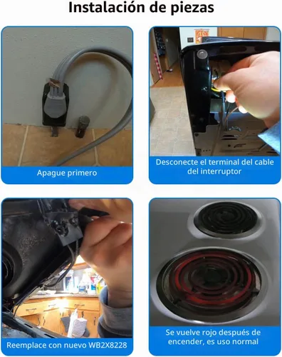 Vista 6 de Paquete de 2 receptáculos de elementos WB2X8228 y kit de cables compatible con GE Electric Ranges quemadores de estufa eléctrica, piezas de Paquete 2