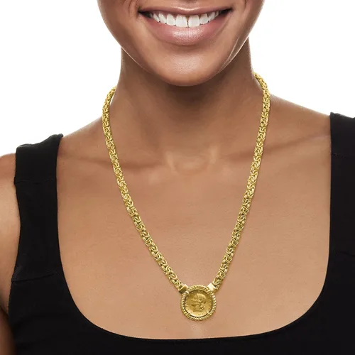 Vista 3 de Ross-Simons Italian 18kt Gold Over Sterling Replica Lira Coin Byzantine Necklace