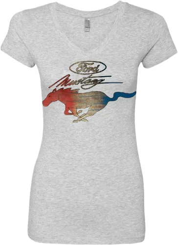 Vista 4 de Ford Mustang Logo Camiseta con cuello en V para mujer GT Shelby Cobra Boss 302 Muscle Tee