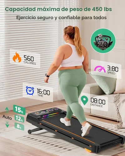 Vista 5 de Almohadilla plegable para caminar con 15% de inclinación automática/luz RGB/pantalla dual, cintas de correr de 3.5 HP para el hogar, almohadilla
