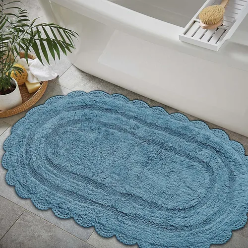Vista 14 de Chardin home Alfombra de baño de ganchillo beige, alfombra de baño ovalada 100% algodón con borde de ganchillo artesanal hecho a mano, alfombra