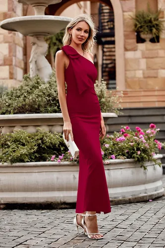 Vista 9 de PRETTYGARDEN - Vestido largo formal de verano con un hombro para mujer, sin mangas, fruncido, ceñido al cuerpo, para cóctel, con abertura de noche