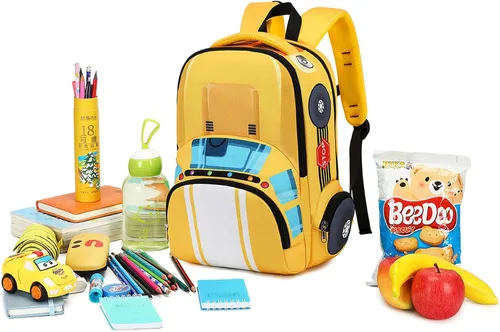 Vista 9 de LEDAOU Mochila escolar para niños y niñas con correa para el pecho, Autobús Amarillo, Mochilas Daypack
