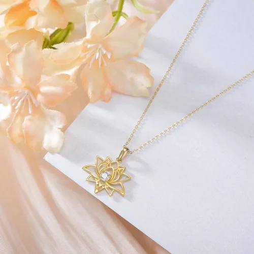 Vista 3 de KECHO Collar de loto para mujer con colgante de flor de oro macizo de 14 quilates, regalo de joyería de yoga para esposa, novia, hija
