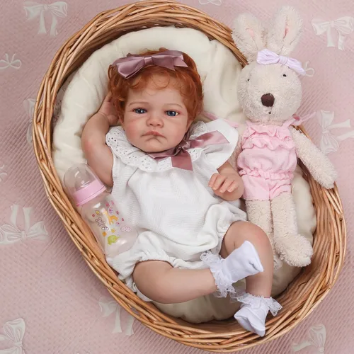 Vista 4 de WOOROY - Muñecas Reborn realistas para bebé niña de 20 pulgadas, muñecas recién nacidas con cabello rojo y ojos abiertos, cuerpo de tela