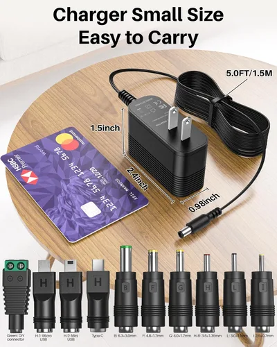 Vista 7 de Adaptador de corriente 5V 2A Cargador de 5V Fuente de alimentación CC para conmutación regulada con 10 tomas intercambiables para 2000mA 1500mA