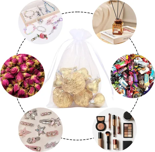 Vista 4 de Partyeah 50 bolsas de organza de 4 x 6 pulgadas, pequeñas bolsas de malla para joyas, bolsas con cordón para bolsas de regalo de organza de dulces