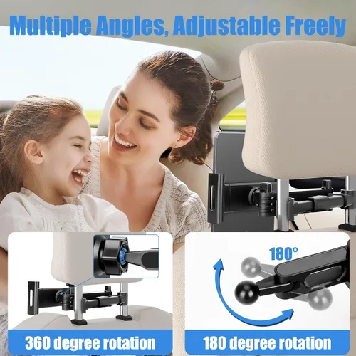 Vista 3 de Soporte para tablet para reposacabezas de automóvil, soporte plegable compatible con iPad de 6 a 13 pulgadas, Air, Mini, Switch, rotación ajustable