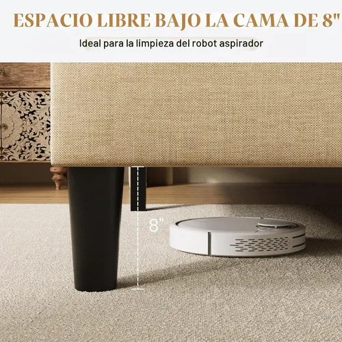 Vista 6 de SHA CERLIN - Base de cama tapizada Queen con cabecero, color beige Cama de plataforma, soporte de listones de madera, espacio debajo de la cama