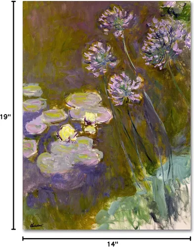 Vista 7 de Lienzo decorativo para pared, diseño de nenúfares y agapanto de Claude Monet para decoración de sala de estar, dormitorio u oficina, 14 x 19 pulgadas
