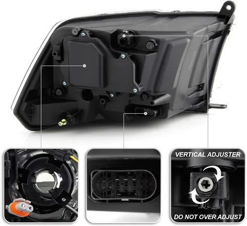 Vista 3 de ACANII - Para [modelo de estilo proyector] 2013-2018 Dodge Ram 1500 2500 3500 Faros delanteros negros montaje izquierdo+derecho