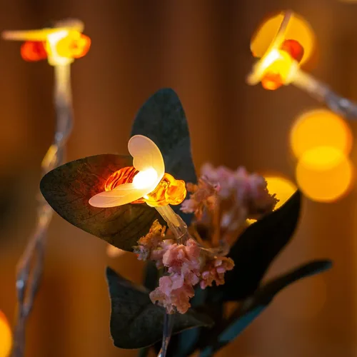 Vista 2 de Guirnalda de 100 luces de abeja alimentadas por USB, 50 pies de luz LED decorativa Cable transparente, bombillas LED blancas cálidas, premontadas