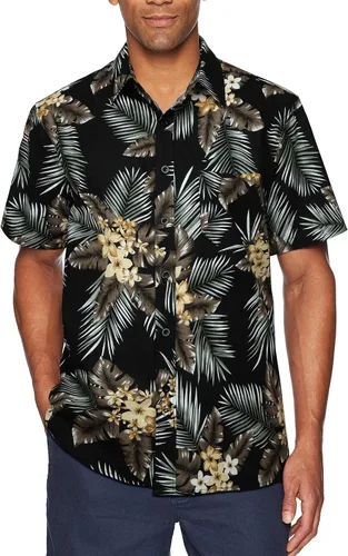 Vista 8 de Camisas hawaianas de manga corta para hombre, camisa Aloha casual con botones tropicales hawaianos florales de verano para fiesta en la playa