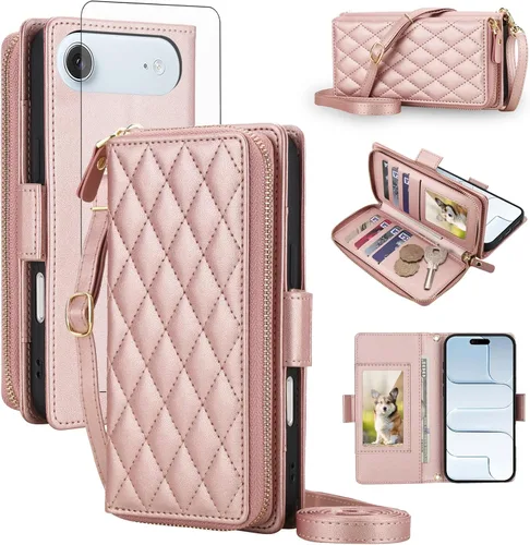 Vista 82 de Asuwish Funda compatible con iPhone 6/6s/7/8/SE 2020 2022 con cremallera y bloqueo RFID, protector de pantalla, correa cruzada i6 i7 i8 7s 8s SE2020