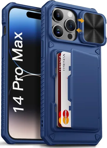 Vista 10 de Vihibii Funda para iPhone 13 Pro Max/iPhone 12 Pro Max con tarjetero (4 tarjetas) [bloqueo RFID] y cubierta de cámara deslizante, protección contra