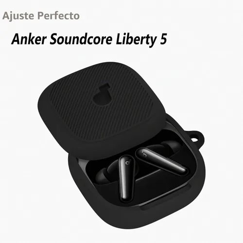 Vista 2 de Geiomoo Funda para Anker Soundcore Liberty 5, suave, flexible, resistente a los arañazos, con mosquetón (negro)