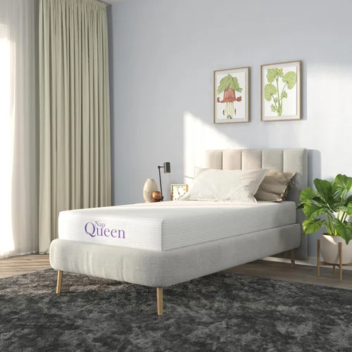 Vista 5 de NapQueen Colchón tamaño Twin de 6 pulgadas, colchón de espuma viscoelástica de carbón de bambú, cama en una caja, blanco