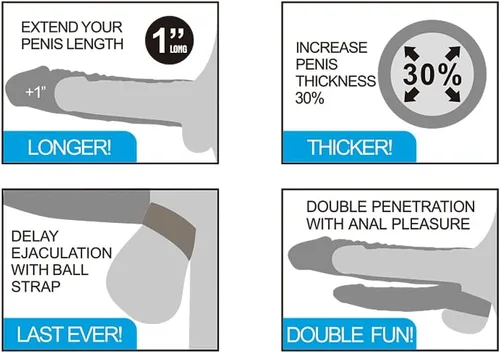 Vista 6 de Honeypleasures - Extensor de manga de doble pene de 1 pulgada extra y bucle de bola con estimulador vibratorio de clítoris, doble penetración DP