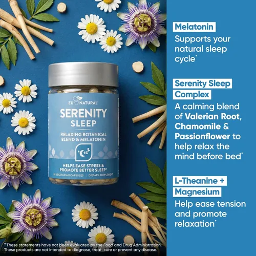 Vista 4 de Serenity Sleep Natural Sleep - Potente mezcla de magnesio, raíz de valeriana y melatonina, ayuda natural para dormir, forma que no forma hábito