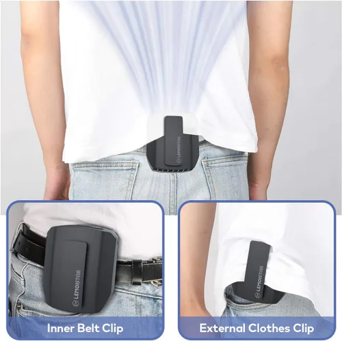 Vista 3 de LEMOISTAR Mini ventilador de cinturón portátil con clip de cintura, 5000 mAh, funciona con pilas, ventilador de collar portátil manos libres, máximo