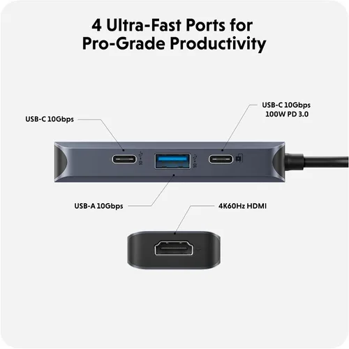Vista 2 de HyperDrive Next Hub USB C de 4 Puertos para Mac, PC, Chromebook con HDMI 4K60Hz, 2 USB-A, Hub USB C 10Gbps, Puertos USB-C 10Gbps 100W de Entrega