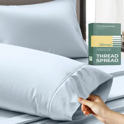 Vista 9 de THREAD SPREAD Juego de 2 fundas de almohada 100% de algodón orgánico tamaño reina/estándar - Funda de almohada de percal de algodón orgánico ultra