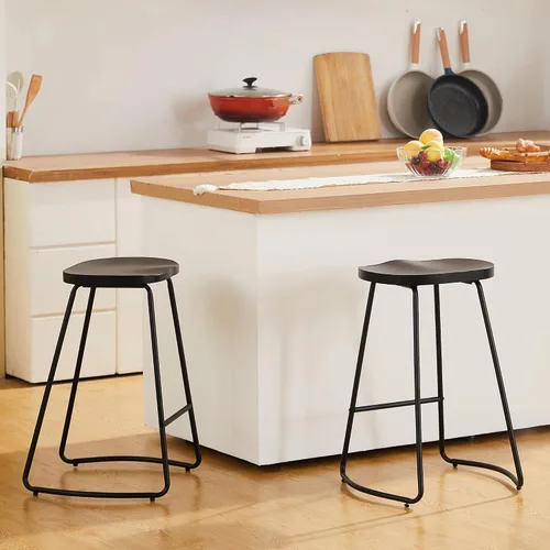 Vista 7 de HeuGah Juego de 2 taburetes de bar, taburetes de bar de 26" de altura de mostrador con pata de metal, taburetes de bar rústicos sin respaldo