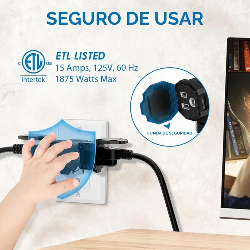 Vista 5 de K KASONIC - Multienchufe eléctrico de 3 vías para interiores y exteriores con cubierta protectora, regleta de alimentación a tierra resistente