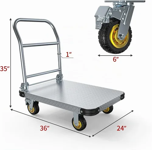 Vista 8 de YITAMOTOR Carretilla de Plataforma Resistente de 2000 LBS, Carrito Empujador Dolly, Carrito Plegable Grande de Plataforma Plana con Ruedas