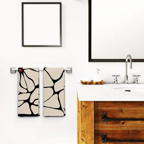Vista 5 de Juego de 2 toallas de cocina retro boho floral, toallas de mano beige y negro para baño, toallas de cocina botánicas, decoración de cocina